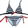 thumbnail image 2 of Women Summer Two Piece Swimwear Halter Top Plaid Stripe Bikini Set Swimsuit, 2 of 4