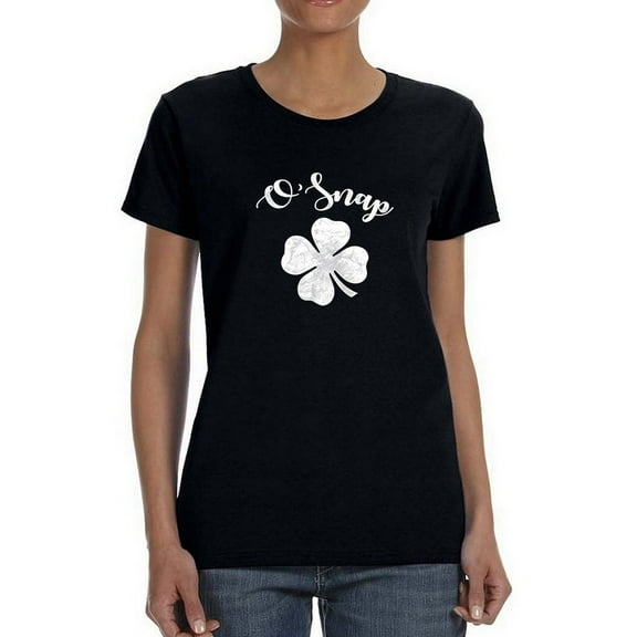 St Patrick's Day O Snap Clover Graphic Women Black T-Shirt, Female Medium