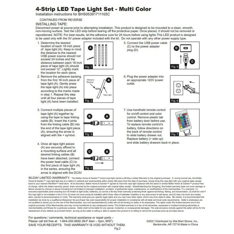 vogn Kælder Udsigt Better Homes & Gardens 19.7in. 6 Watt RGB LED Indoor Under-Cabinet Tape  Light Kit (4 Strip Pack) - Walmart.com