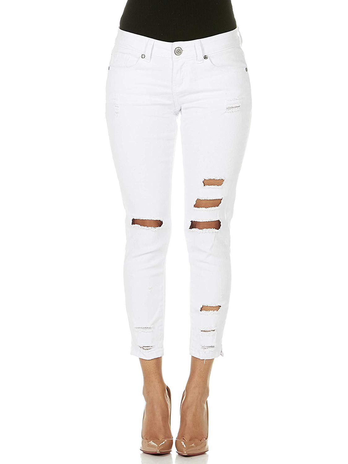 CG JEANS Womens Junior Plus-Size Cute Juniors Big Mid Rise Large Ripped ...