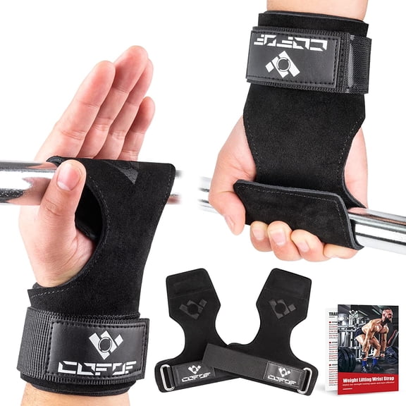 LunaGoods Weight Lifting Wrist Strap, Double Layer Leather Wrist Strap for Deadlift and Powerlifting, Adjustable Neoprene Padded Gym Workout Lifting Hooks (Pair)