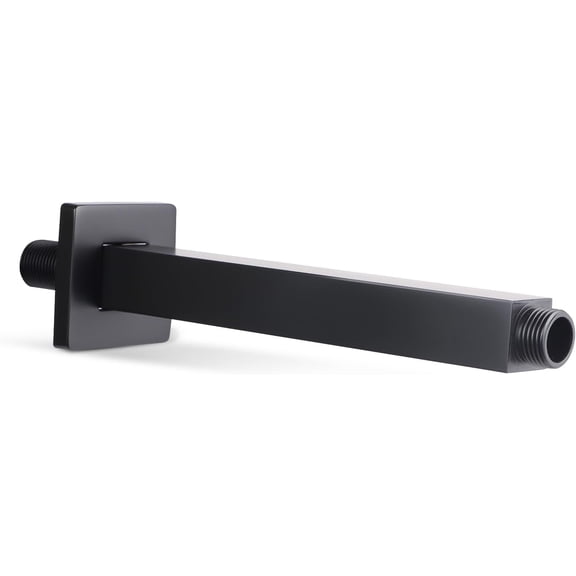 10 Inch Straight Ceiling Mount Shower Arm with Flange, Square Shower Arm for Rain Showerhead, Black Finish