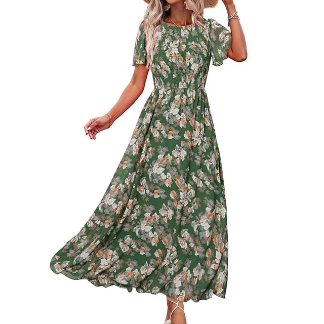 Vestido largo Simplee de chifón floral de primavera para mujer, verde claro