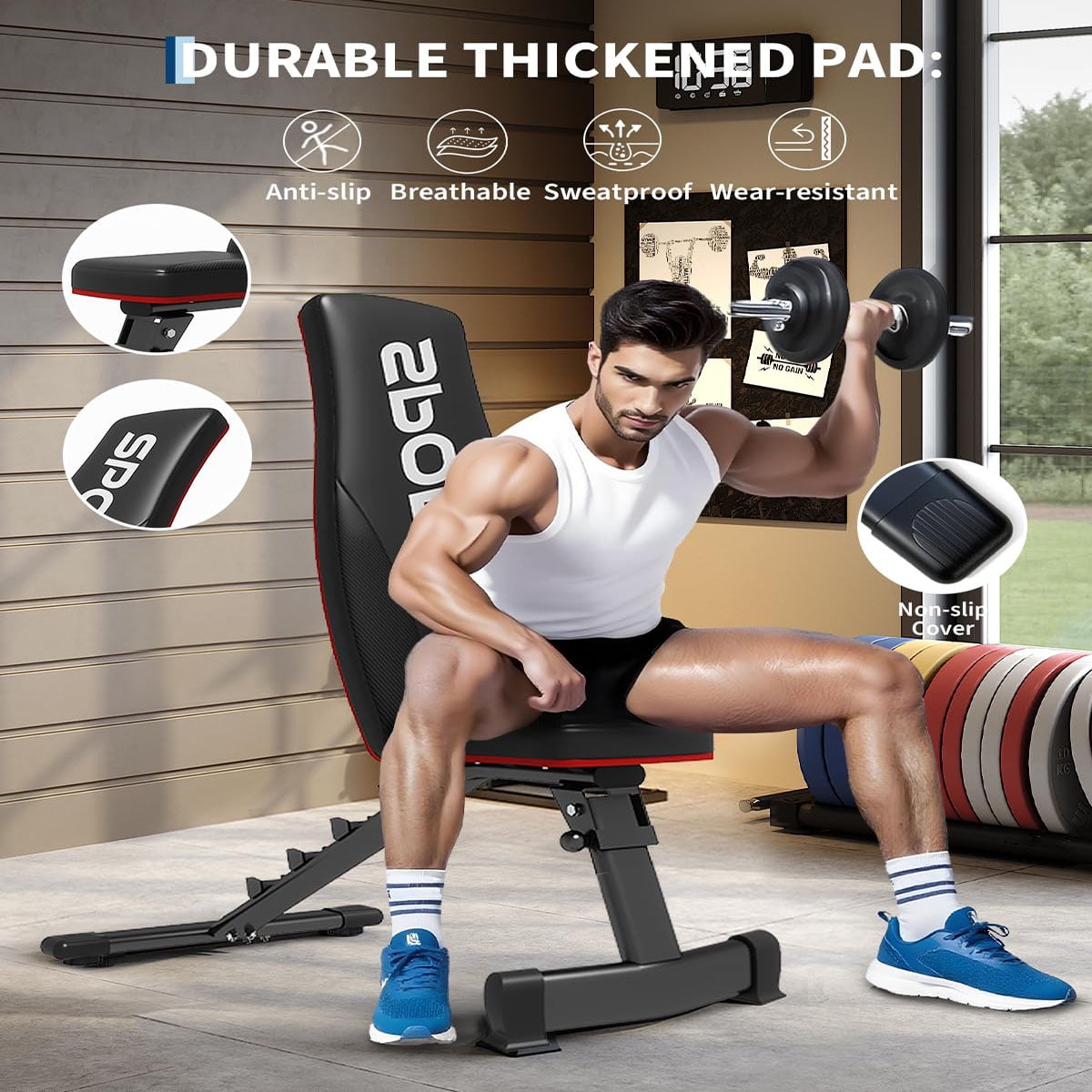Soonbuy Adjustable Weight Bench,5-Levels Versatile Foldable Bench for Full Body Workout Strength Training, 660LBS Incline Decline Bench with Quick Folding& Fast Adjustment