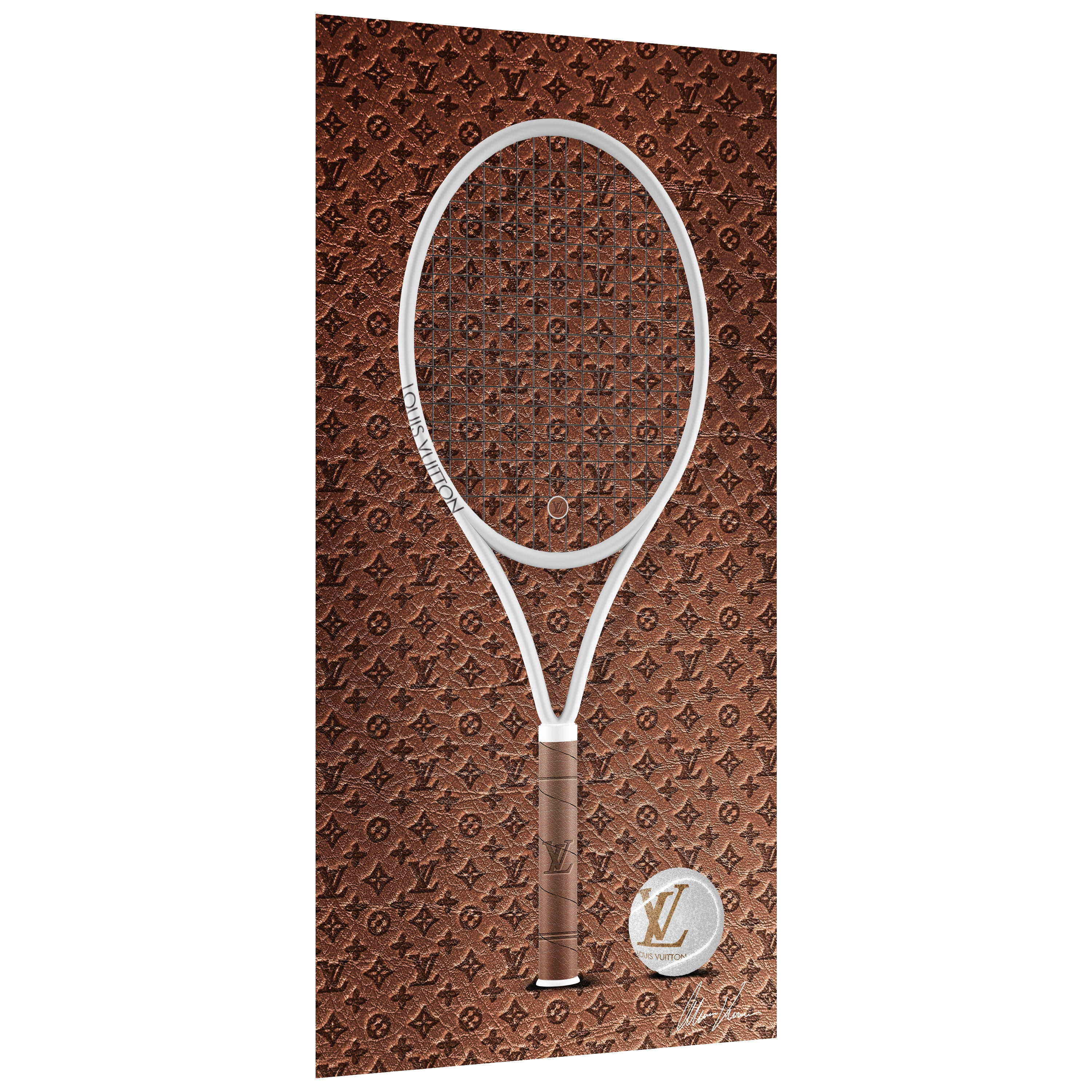 Designer Racquet Frameless Free Floating Tempered Glass Panel Graphic Wall Art , 24" x 48" each