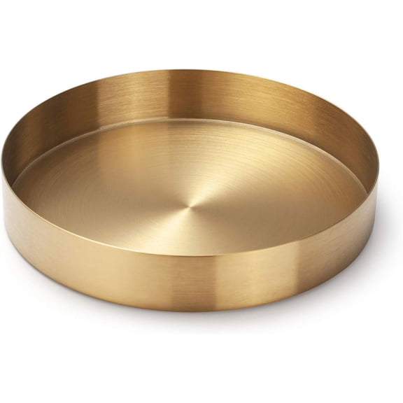 Round Gold Tray,Stainless Steel Jewelry, Make up, Candle Plate Decorative Tray (7 inches)