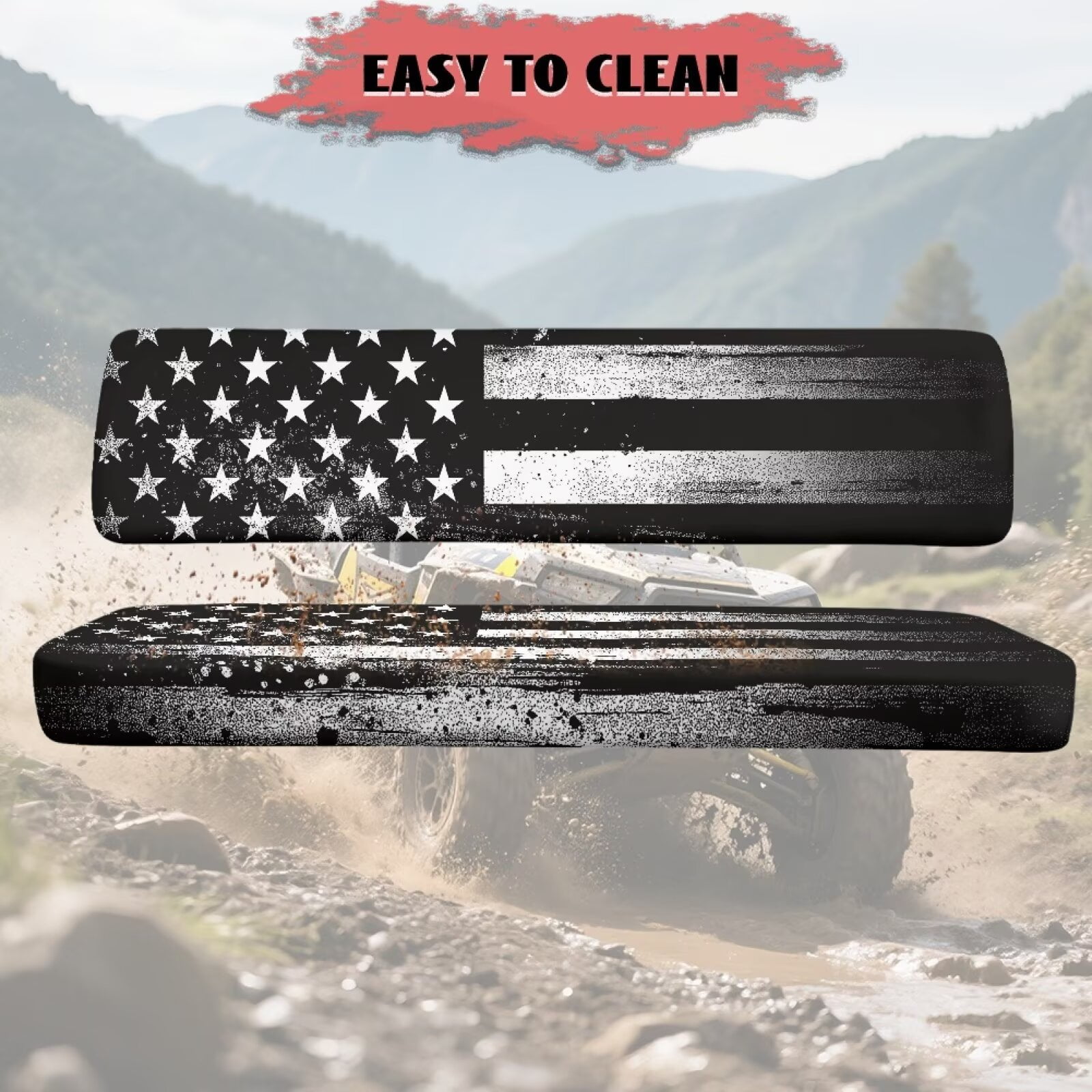 Uorisanigo UTV Seat Cover, Full Protection Seat Cover Fit for Mule 3000 3010 3020 4000 4010 2001-2024, Easy to Install & Clean Black and White American Flag Mule Padded Protector Cushion