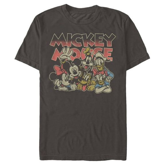 Men's Mickey & Friends Distressed Group Portrait Graphic Tee Charcoal Small