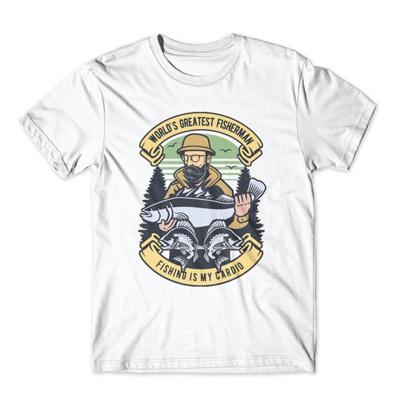 Mighty Circus World's Greatest Fisherman T-Shirt 100% Cotton Premium Tee NEW - White, Medium