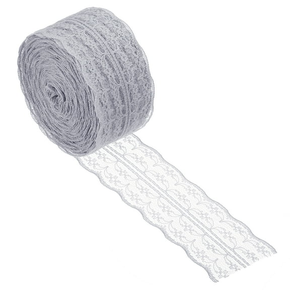 Uxcell 1.8 Inch Wide 25 Yards Lace Trim Ribbon Sewing Lace Roll Gift Package Pattern Wrapping Grey
