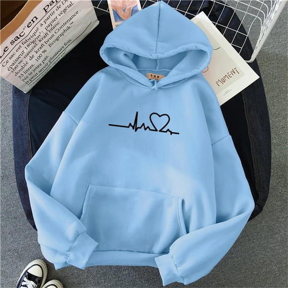hcuribad Graphic Hoodies,2024 Hot Women's Personalized Printed Autumn Winter Warm Long Sleeve Large Pocket Hooded Sweatshirt,Oversized Hoodie,Essentials Hoodie,Winter Clothes,(On Sale) Sky Blue 3XL