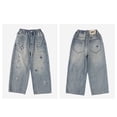 thumbnail image 6 of YunPes Boy's Star Baggy Jeans Teen Boys Straight Wide Leg Denim Pants with Pocket Y2K Hip Hop Streetwear Cargo Pants Patchwork Jeans, 6 of 9