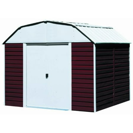 ARROW SHEDS RH1014 RED BARN 10FT X 14FT STEEL EGGSHEEL&RED- DOOR=W55.5IN X H69.25IN
