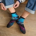 thumbnail image 3 of Fuzoiu Neon Cyberpunk Blue Bear Print Adult Socks, Crew Moisture-wicking Socks, Unisex Cushion Crew Socks,Casual Sports Ankle Socks, 3 of 7