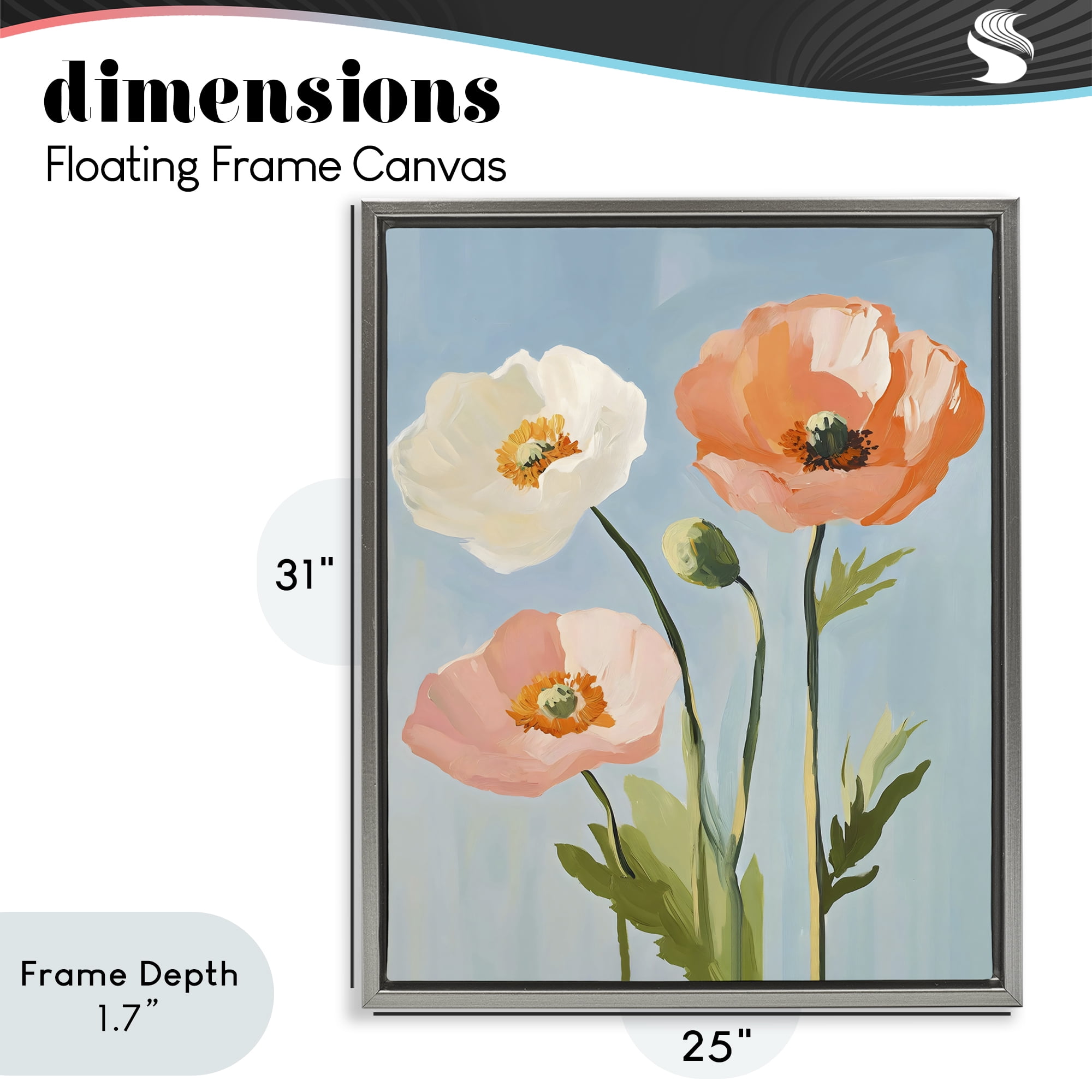 Stupell Industries Pastel Poppy Blooming Trio Gray Framed Floater Canvas Wall Art, design by The Prints Vibe