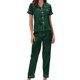 thumbnail image 1 of Conjunto de pijama para mujer, cuello en V, manga corta, pantalones largos, cómodo pijama de satén transpirable, con bolsillo en el pecho para el hogar, 1 of 5