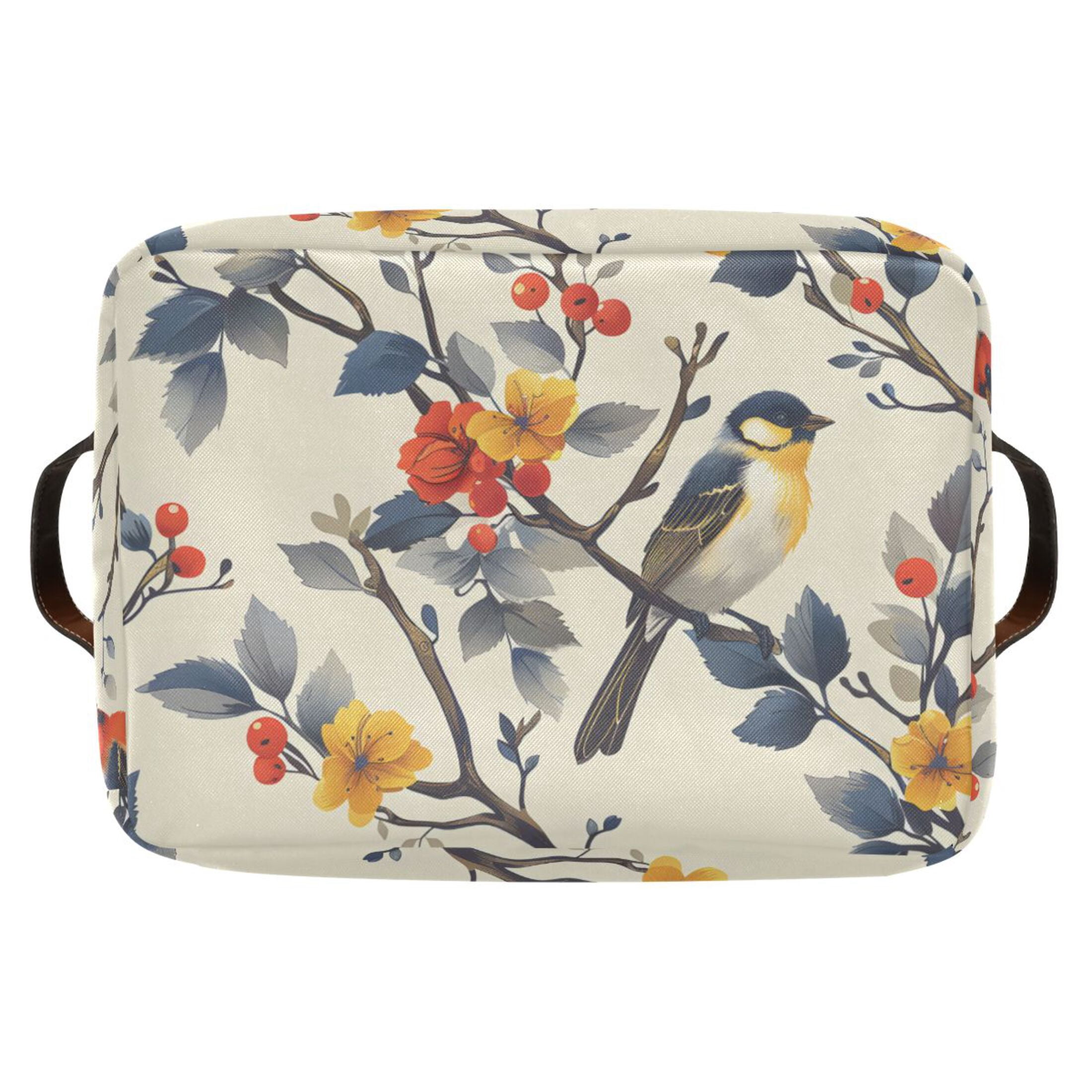 Ryvnso Birds on Tree Pattern Storage Basket Large Bin Foldable Boxes Toys Organizer 14.2x10.2x8.3in 2 PCs