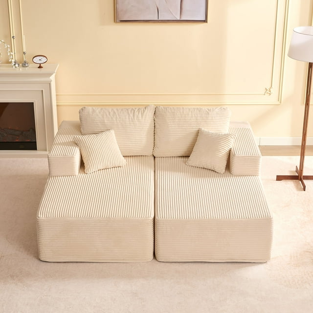 BIGSYY Canapé Sectionnel Sans Armature, Canapé Modulaire pour Salon, Aucun Assemblage Requis, Style Moderne, Adulte, Velours Côtelé, Blanc