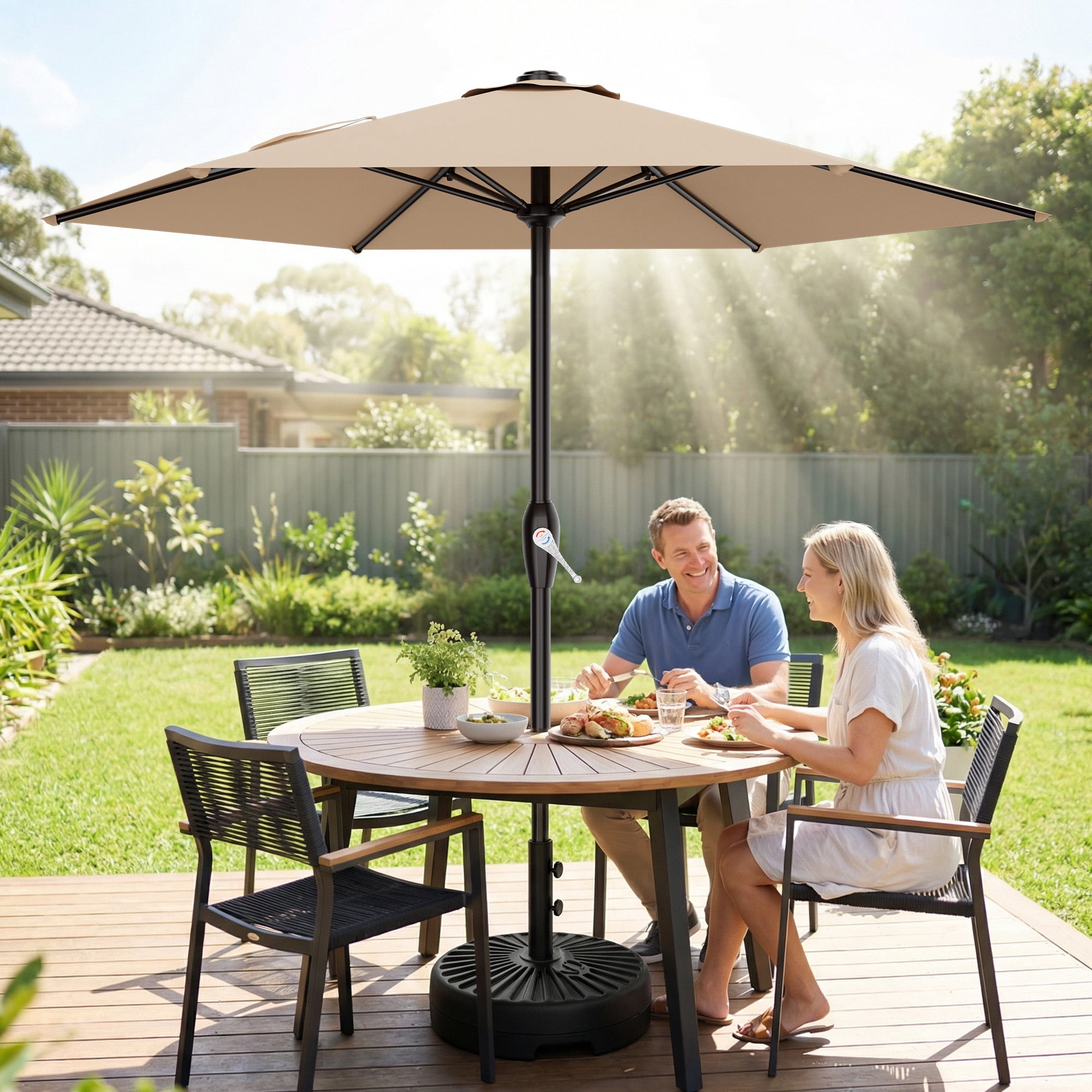 Easthome 7.5' Patio Umbrella Outdoor Table Market Umbrella with Smooth Crank handle, 6 Ribs, Backyard, Poolside, Garden - Beige