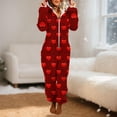 thumbnail image 2 of FRSASU Womens Fleece Onesies Pajamas Jumpsuit Love Heart Printed Warm Romper Sleepwear One Piece Zipper Hooded Playsuit Loungewear Wine, 2 of 5