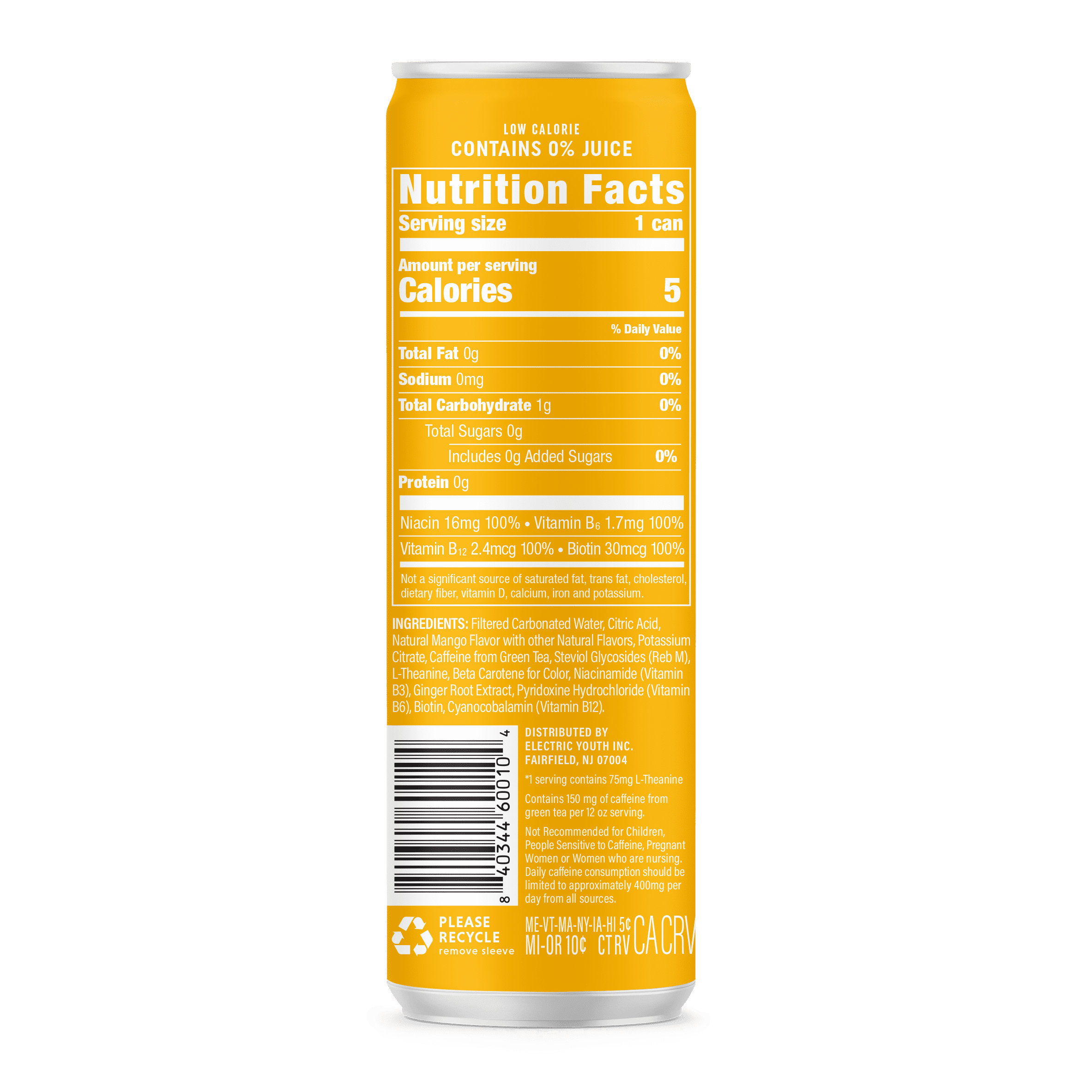 (5 pack) GORGIE Sparkling Energy Drink, Mango Burst, 0 Sugar, Natural Caffeine from Green Tea, 12 fl oz Can