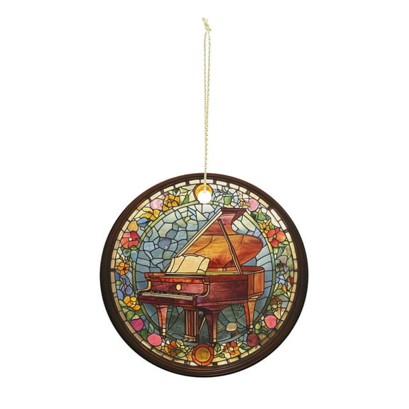 Stained Glass Piano Design Christmas ornament, Christmas decoration, holiday present idea, heirloom keepsake, round ceramic, gift Exchange, bauble present, gift idea