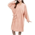 thumbnail image 2 of Fewfanhot Women's Fleece Long Sleeve Light-colored Hooded Bathrobe with Belted Waist Calf-Length, Comfortable Sleepwear Loungewear Pajama, 2 of 4