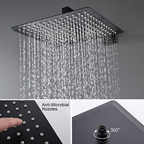 12 Inch Shower System Matte Black Rain Shower Faucet Set Valve and Trim Include Wall Mounted Rain Mixer Shower Combo Set with High Pressure Rainfall Shower Head System