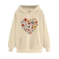 thumbnail image 2 of Crunowin Women Hooded Sweatshirts, Long Sleeve Heart Printed Loose Fit Fashion Pullover Tops Khaki XXL, 2 of 3