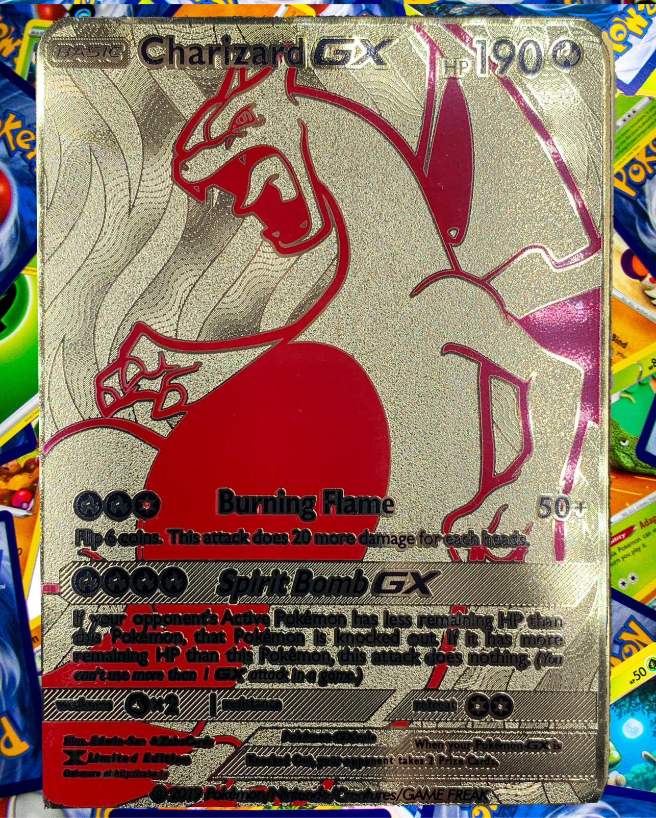 Ho-Oh GX Pokemon Fan Made Metal Gold Card 