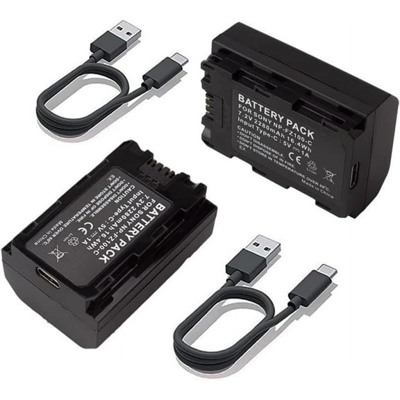 NATNO 2 Pack 2280mAh NP-FZ100 Battery for A7M3K BC-QZ1, So-ny Alpha A1 A7III A7IV A7RIII A7RIV A7C A7SIII A9 A9II A9R A9S Camera, Cinema Line ILME-FX3【Include 2 Type C Cable】