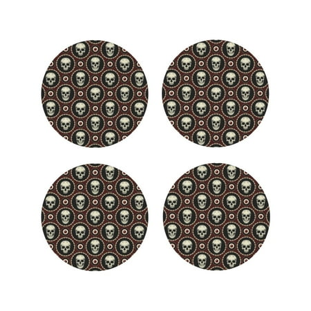 

Tideii Skulls And Red Eyeballs for Leather Coasters 4 Pieces Anti-fouling and Anti-scalding Decorative Coasters Suitable for Restaurants Kitchens Coffee Shops-Round Shape