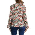 thumbnail image 3 of INSPIRE CHIC Women's Floral Tie V Neck Vintage Ruffle Trumpet Long Sleeve Top M Pink Blue, 3 of 6