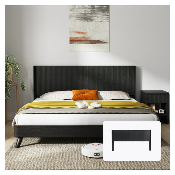 Wood Headboard Queen Size, 64.4" Wide Wooden Queen Headboard Only, Modern Farmhouse Headboards, Wall Mounted Fluted Panel