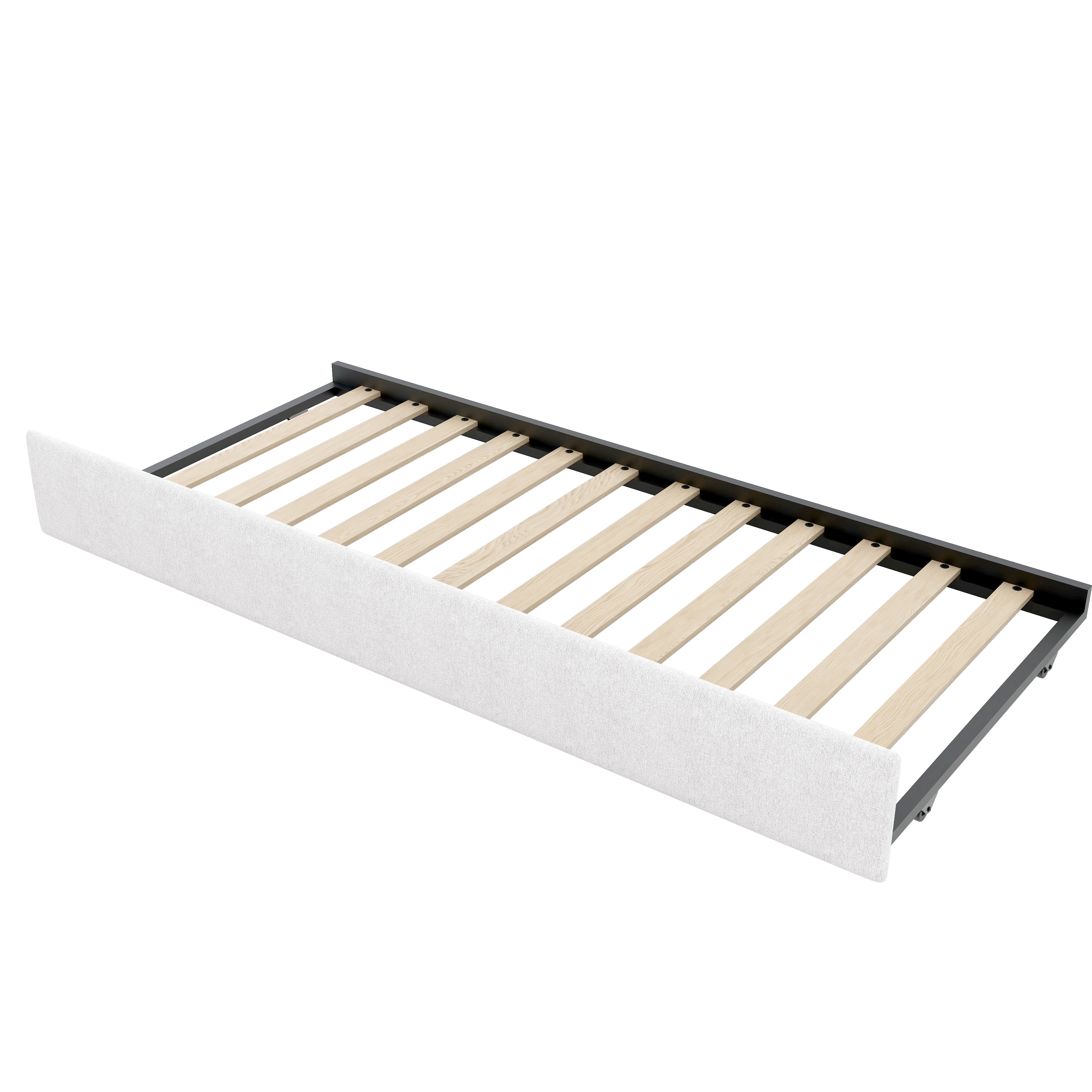 Euroco Upholstery Twin Size Daybed with Trundle, Storage Sofa Bed with Footstool and Shelves, LED Light and USB Charging, Beige