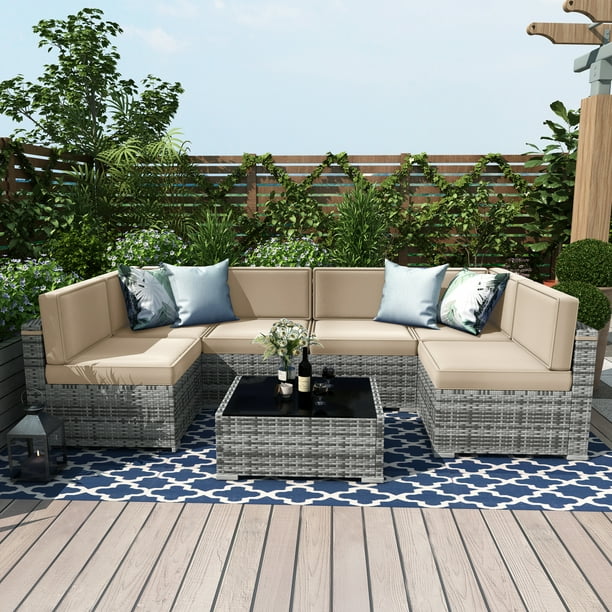 7 Piece Patio Furniture Sets, Outdoor Sectional Patio Conversation Set