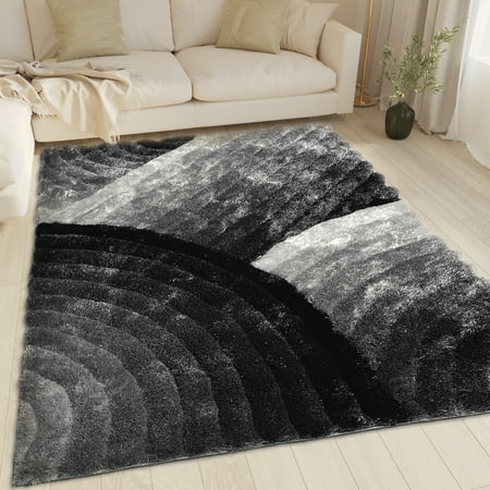 5x7 ft Black White Colors Shag Shaggy Fuzzy Furry Pattern Area Rug ...