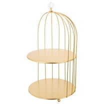 KONTONTY Golden Cake Stand 2 Tier Serving Stand Bird Cage Dessert Stand Pastry Candy Plate For Wedding Party Birthday Baby Shower Celebrations Cake Stand