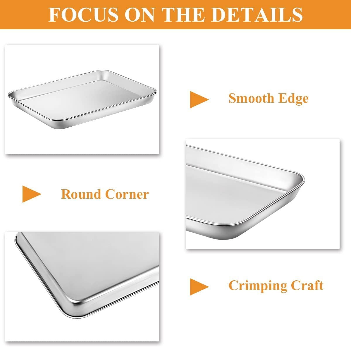 Baking Sheet Stainless Steel Baking Tray Cookie Sheet Oven Pan Rectangle Size 10 x 8 x 1 inch, Non Toxic & Healthy, Rust Free & Less Stick, Thick & Sturdy, Easy Clean & Dishwasher Safe