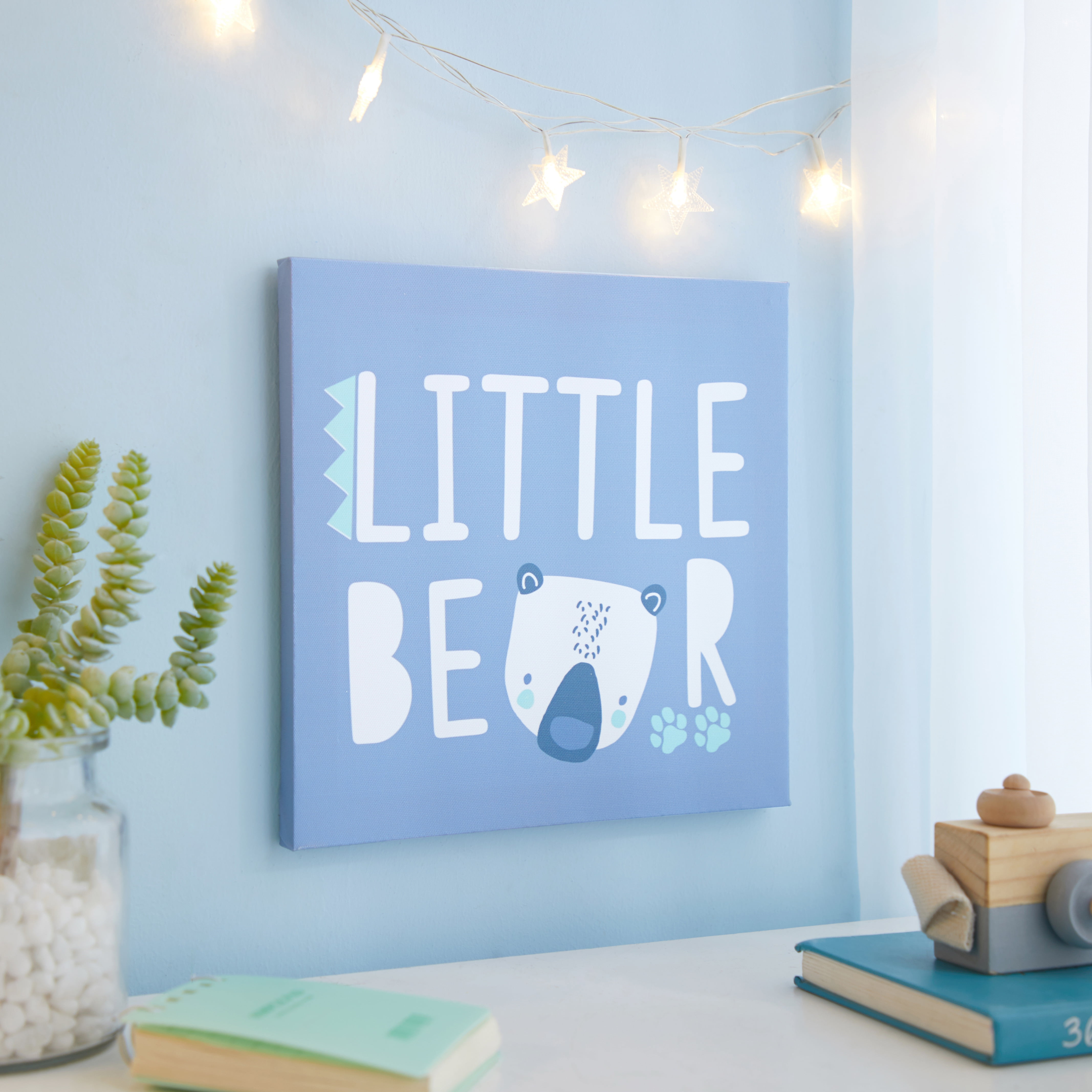 American Kids Woodland Blue Little Bear Canvas Wall Art for Nursery Room Décor