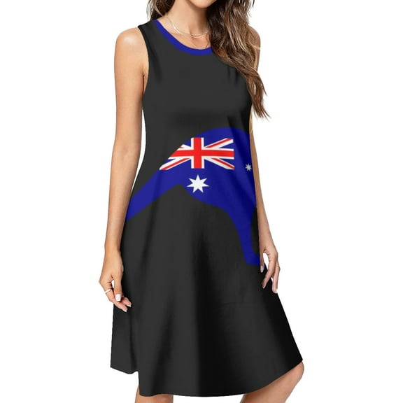 Australian Kangaroo Flag Spring Summer Dresses for Women Fashion T-shirt Dress Casual Sleeveless Loose Sundress with Pockets