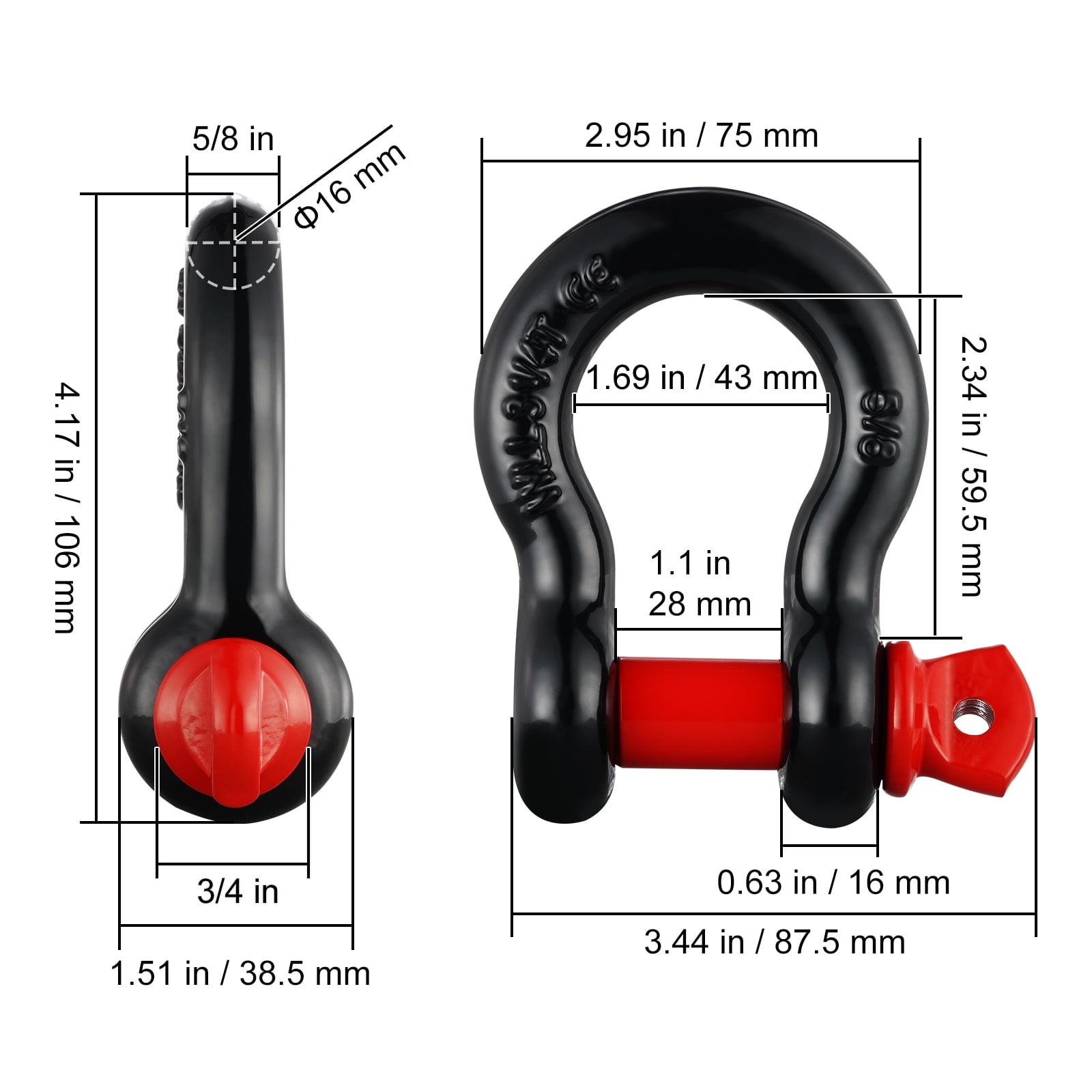 VEVOR 5/8" D-Ring Shackle, 4 Pack Alloy Steel Shackles 28660 lbs (13 Ton) Break Strength with 3/4" Screw Pin, Heavy Duty Off Road Vehicle Recovery Shackle, Towing Accessories for Jeep Truck, Black