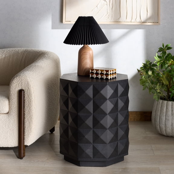 Safavieh Couture Patty Modern Metal and Wood Octagon End Table, Black