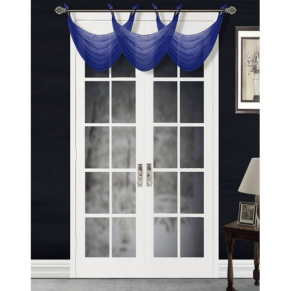 (#36) ROYAL BLUE 1PC Elegant Voile Sheer Swag Dressing Waterfall Bronze Grommets Valance, 55" X 24" Inch
