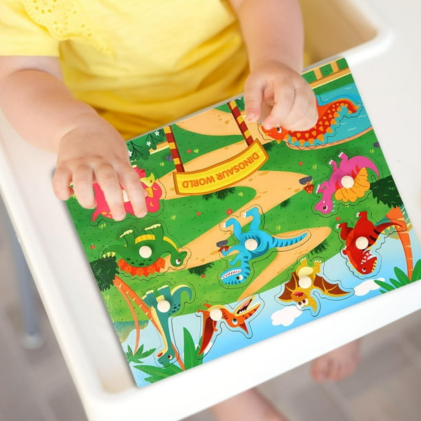 Rompecabezas de dibujos animados Montessori Juguete de desarrollo Animales de juguete Rompecabezas de madera para regalo de cumpleaños Favores de mundo de los dinosaurios