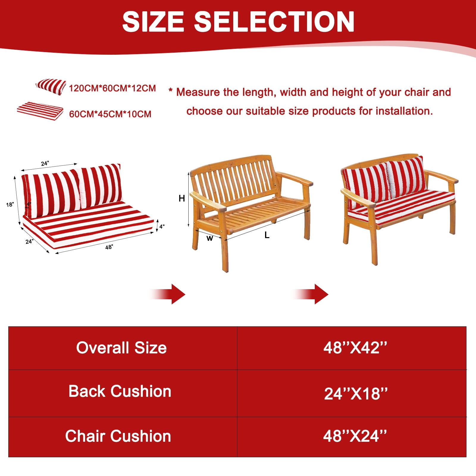 Outdoor Loveseat Cushion Set, Water Repellent Patio Furniture Cushions Replacement, 48 x 24 inch