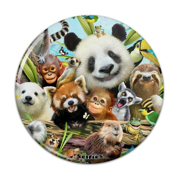 Animal Buddies Selfie Panda Polar Bear Sloth Lemur Toucan Pinback Button Pin