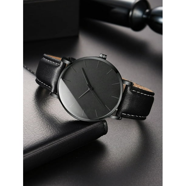 New Men Watch Luxury Bracelet Set Fashion Business Black Leather Quartz Wrist Watches For Men Gift Set Relogio Masculino Black 0
