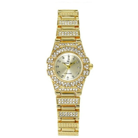 24mm Montres Carlo Women's Fashion Metal Band Stones Luxury Dress Bracelet Watch (Gold)