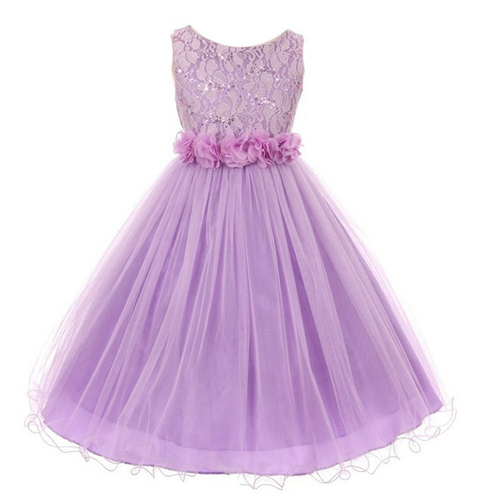 My Best Kids Little Girls Lavender Sequin Tulle Flower Sparkle